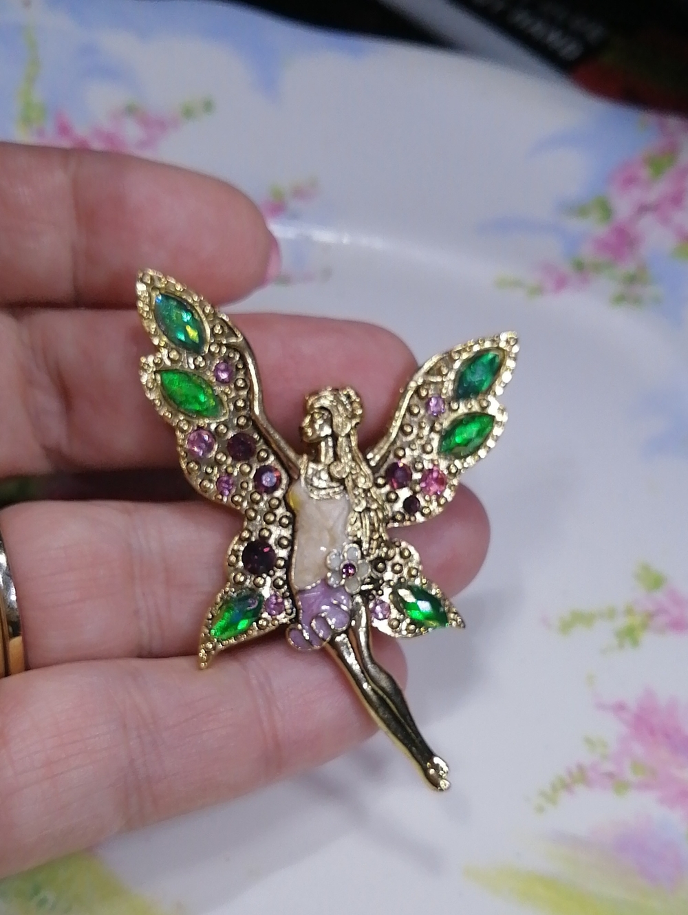 Colourful Fairy Brooch with Blue, Green & Pink Accents